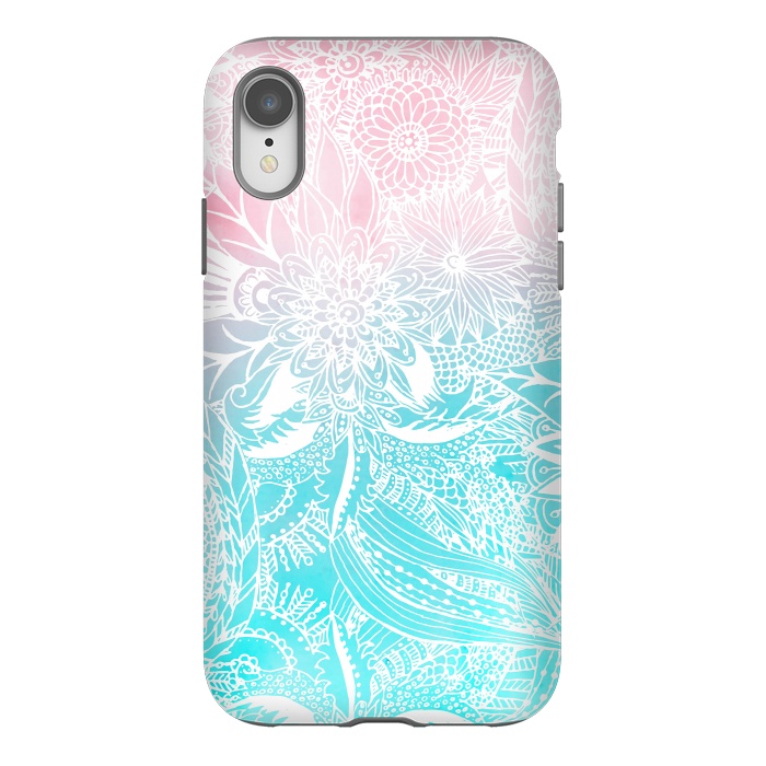 iPhone Xr StrongFit whimsy white floral mandala watercolor design by InovArts