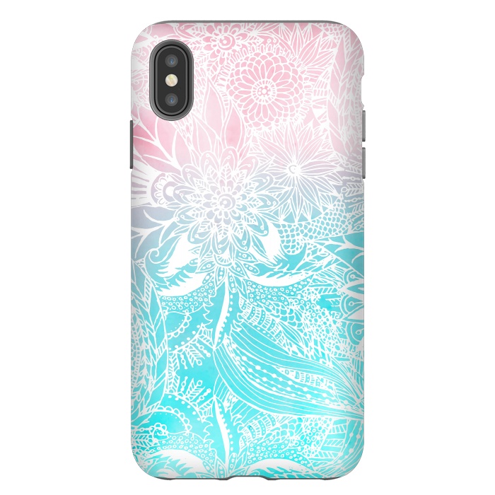 iPhone Xs Max StrongFit whimsy white floral mandala watercolor design by InovArts