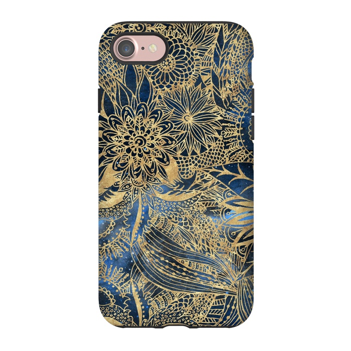 iPhone 7 StrongFit Elegant gold floral mandala and blue nebula design by InovArts