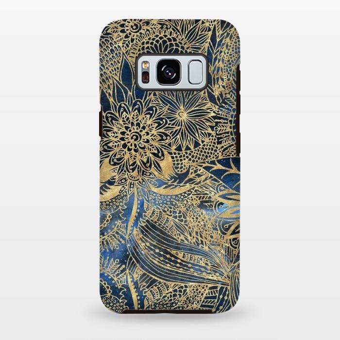 Galaxy S8 plus StrongFit Elegant gold floral mandala and blue nebula design by InovArts