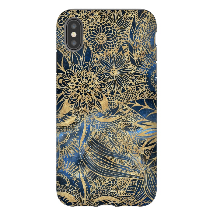 iPhone Xs Max StrongFit Elegant gold floral mandala and blue nebula design by InovArts