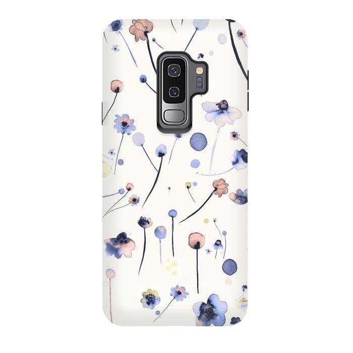 Galaxy S9 plus StrongFit Soft Flowers Blue by Ninola Design