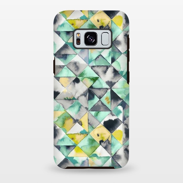 Galaxy S8 plus StrongFit Watercolor Triangles Geometry Lime by Ninola Design