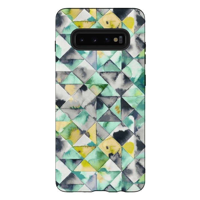 Galaxy S10 plus StrongFit Watercolor Triangles Geometry Lime by Ninola Design