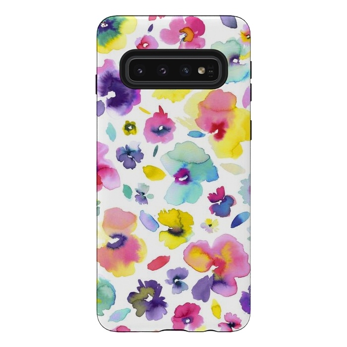 Galaxy S10 StrongFit Watercolor Tropical Flowers by Ninola Design