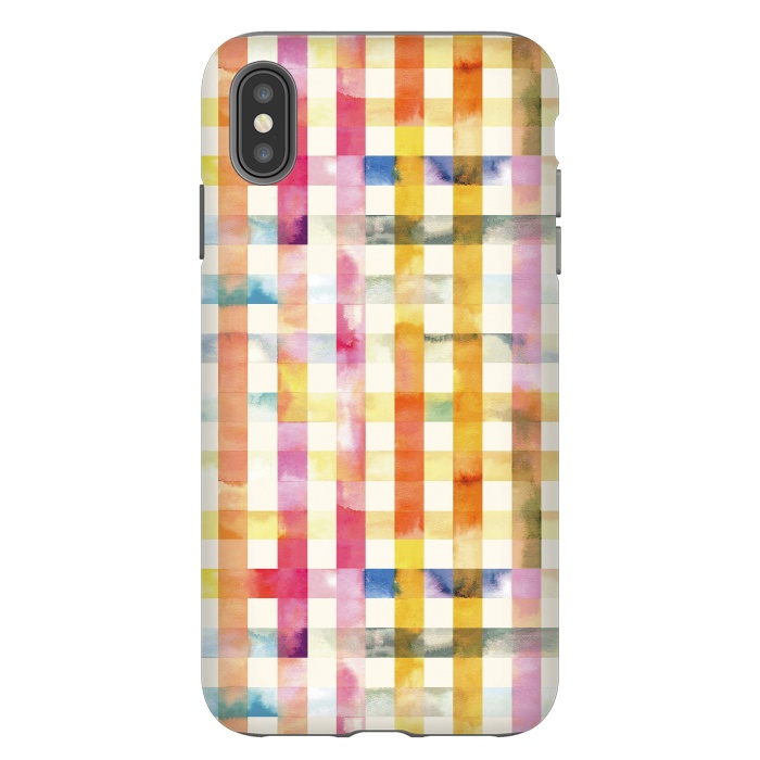 iPhone Xs Max StrongFit Vichy Gingham Watercolor Yellow by Ninola Design