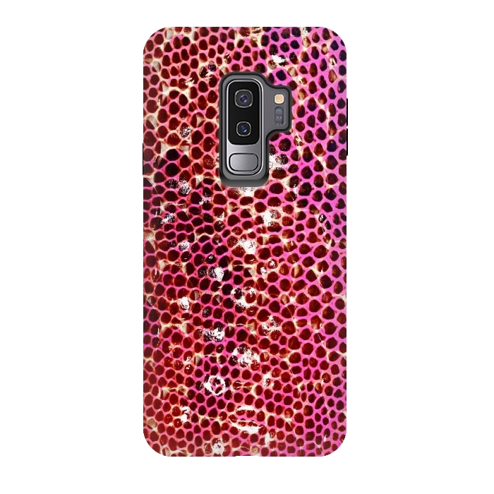 Galaxy S9 plus StrongFit Gradient pink red snake skin pattern by Oana 