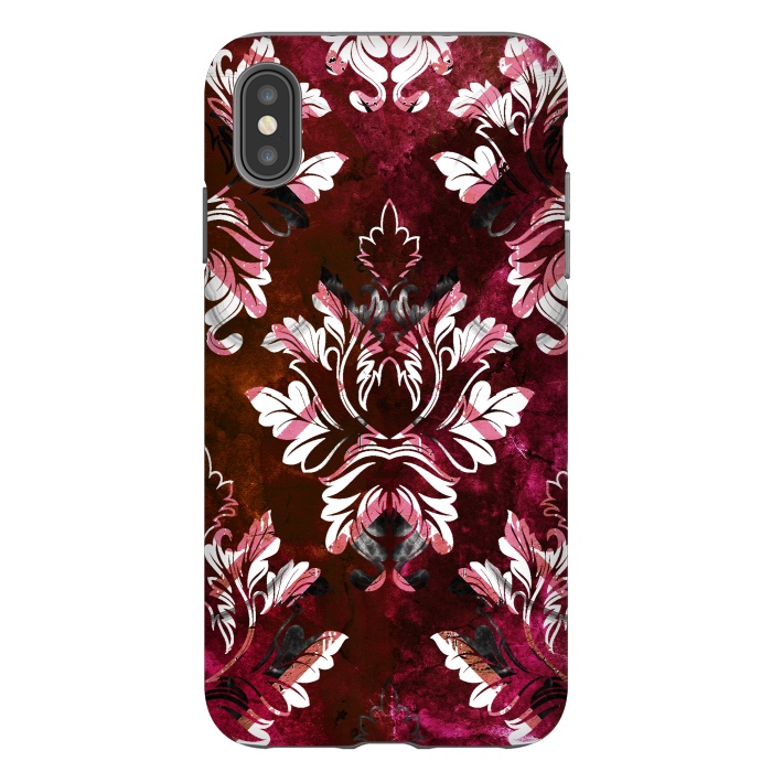 iPhone Xs Max StrongFit Rich burgundy marble and silver damask by Oana 