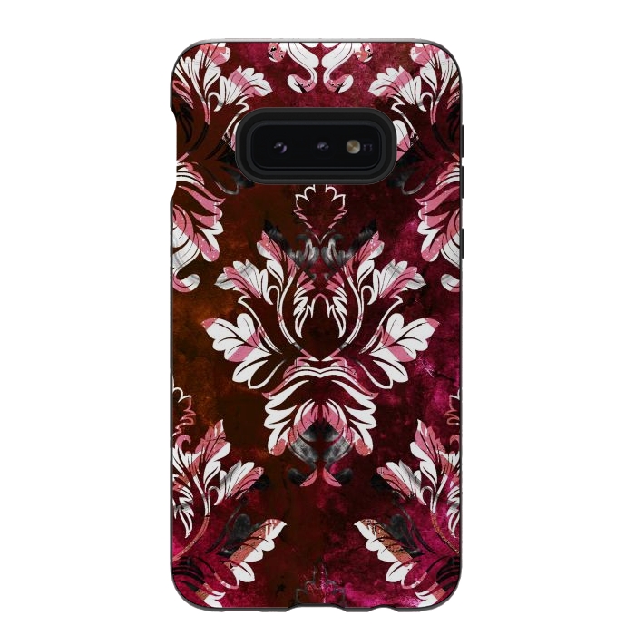 Galaxy S10e StrongFit Rich burgundy marble and silver damask by Oana 