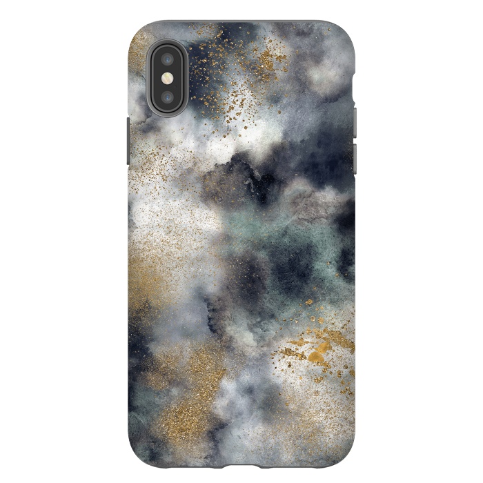 iPhone Xs Max StrongFit Marble Watercolor Dark Clouds by Ninola Design