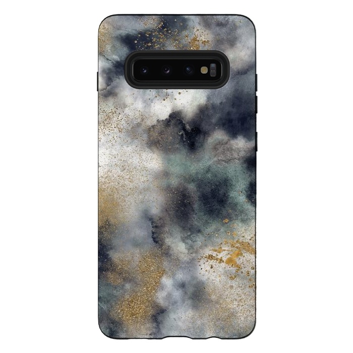 Galaxy S10 plus StrongFit Marble Watercolor Dark Clouds by Ninola Design