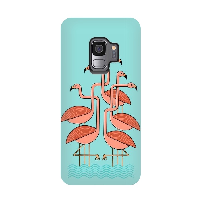 Galaxy S9 StrongFit Flamingos by Coffee Man
