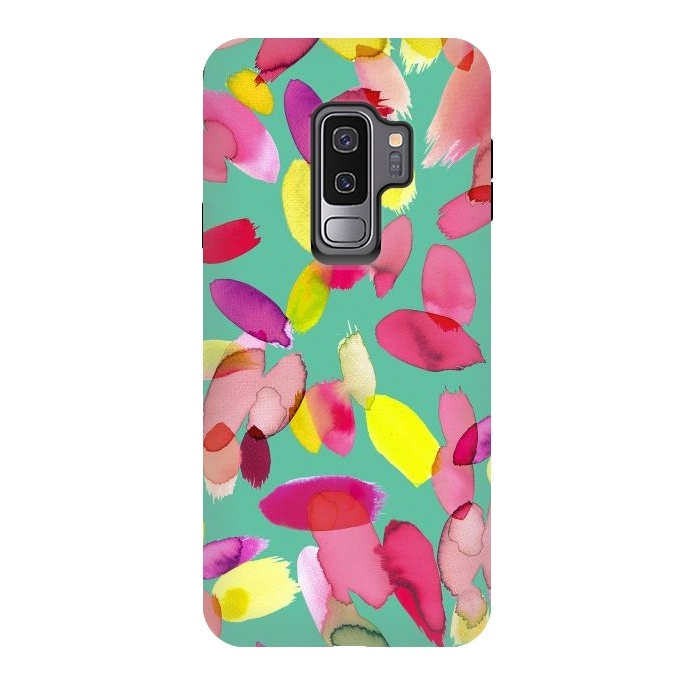Galaxy S9 plus StrongFit Watercolor Petals Green by Ninola Design