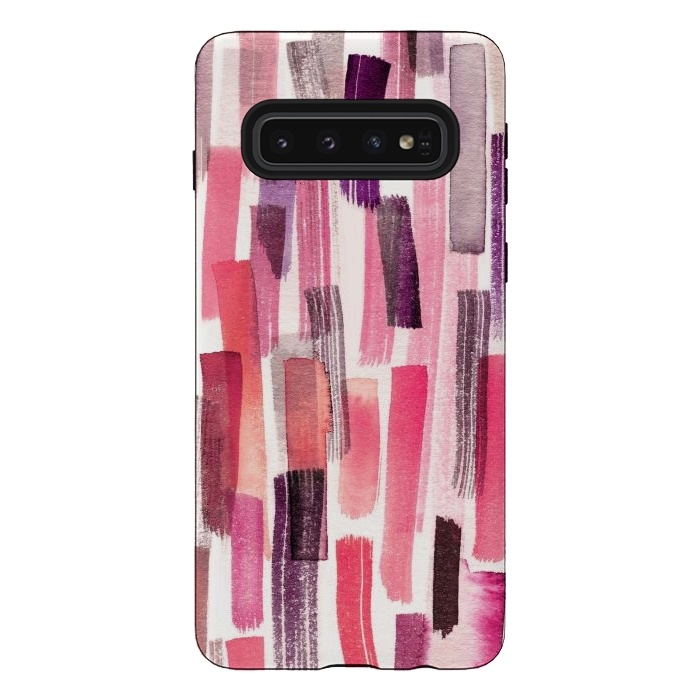 Galaxy S10 StrongFit Colorful Brushstrokes Living Coral by Ninola Design