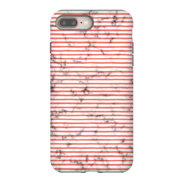 iPhone 7 plus StrongFit Marble Marker Coral Stripes by Ninola Design