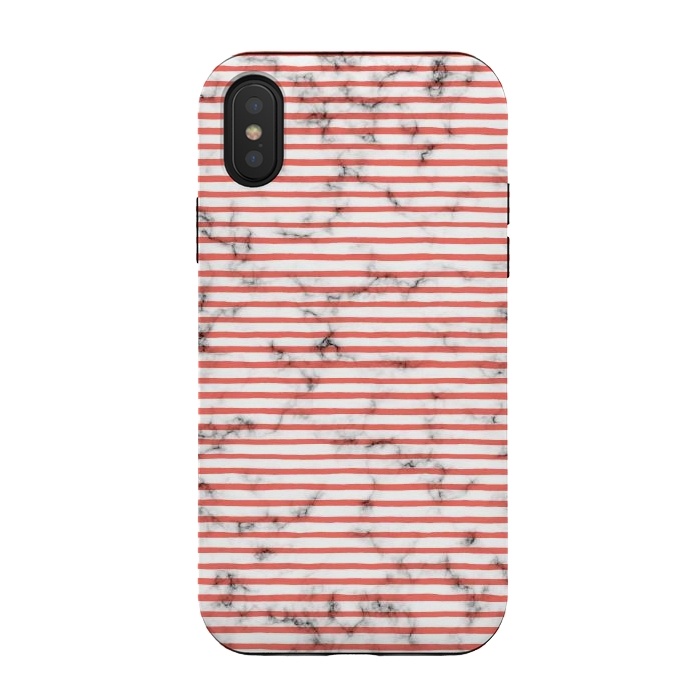 iPhone Xs / X StrongFit Marble Marker Coral Stripes by Ninola Design