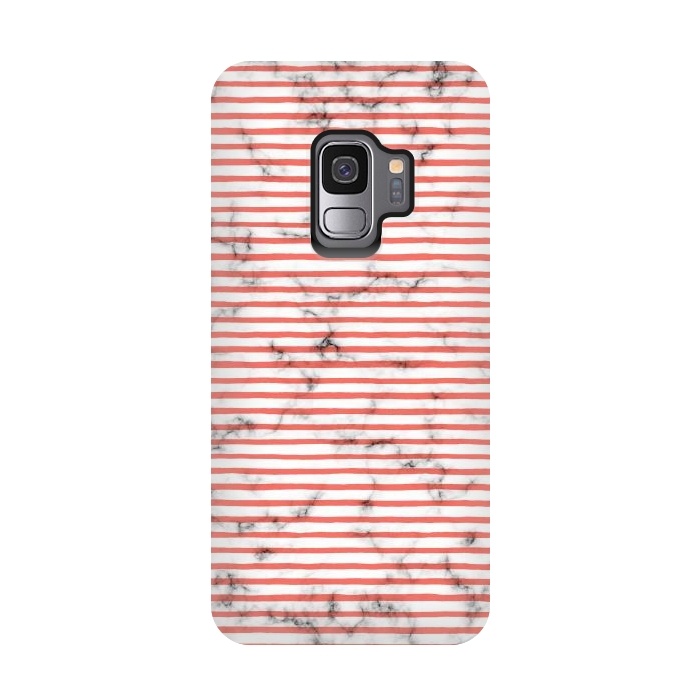 Galaxy S9 StrongFit Marble Marker Coral Stripes by Ninola Design