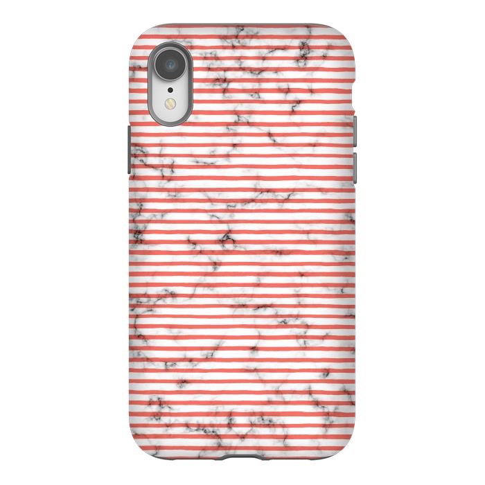 iPhone Xr StrongFit Marble Marker Coral Stripes by Ninola Design
