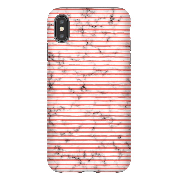 iPhone Xs Max StrongFit Marble Marker Coral Stripes by Ninola Design