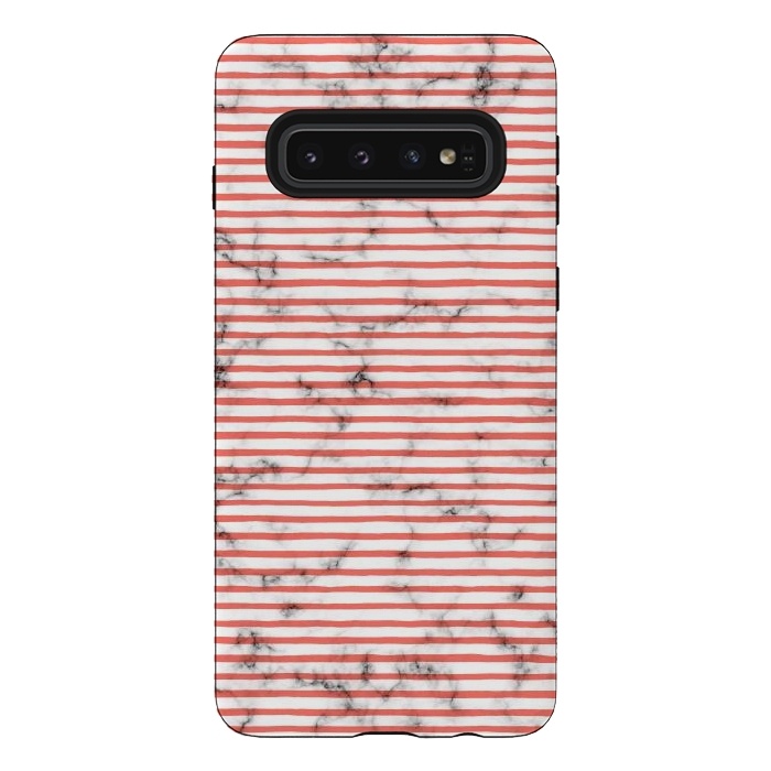 Galaxy S10 StrongFit Marble Marker Coral Stripes by Ninola Design
