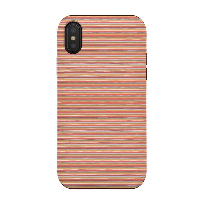 iPhone Xs / X StrongFit Multi Marker Stripes Summer Coral by Ninola Design