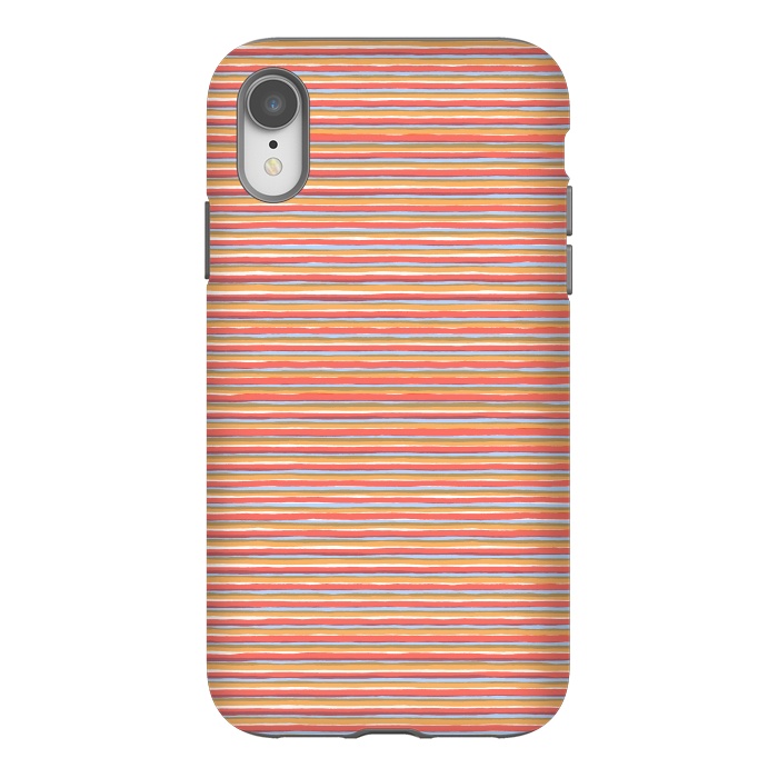 iPhone Xr StrongFit Multi Marker Stripes Summer Coral by Ninola Design