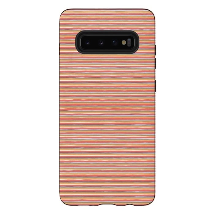 Galaxy S10 plus StrongFit Multi Marker Stripes Summer Coral by Ninola Design