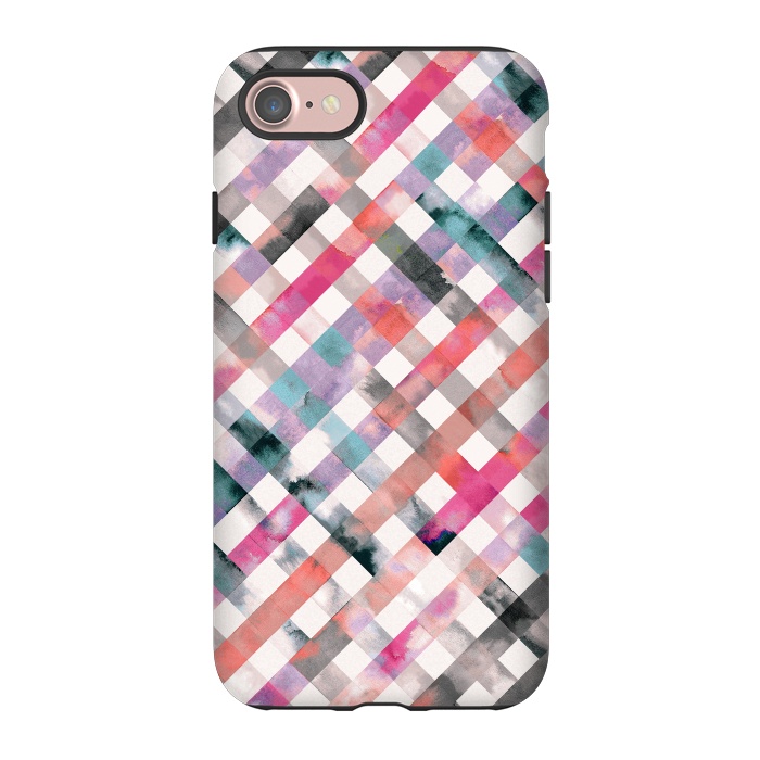 iPhone 7 StrongFit Watercolor Vichy Gingham Pink by Ninola Design