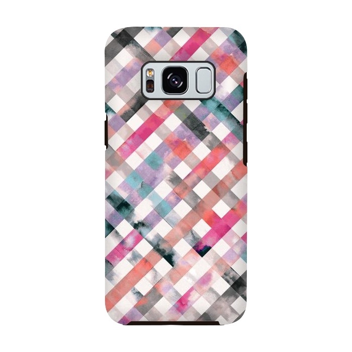 Galaxy S8 StrongFit Watercolor Vichy Gingham Pink by Ninola Design