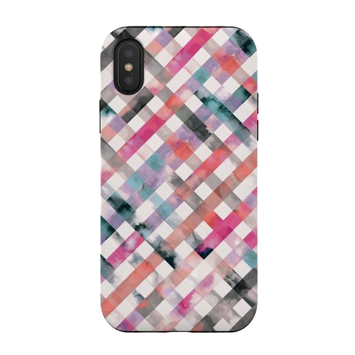 iPhone Xs / X StrongFit Watercolor Vichy Gingham Pink by Ninola Design