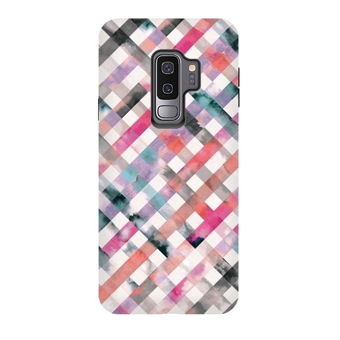 Galaxy S9 plus StrongFit Watercolor Vichy Gingham Pink by Ninola Design