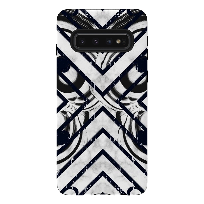 Galaxy S10 StrongFit Modern geometric black and white marble  by Oana 