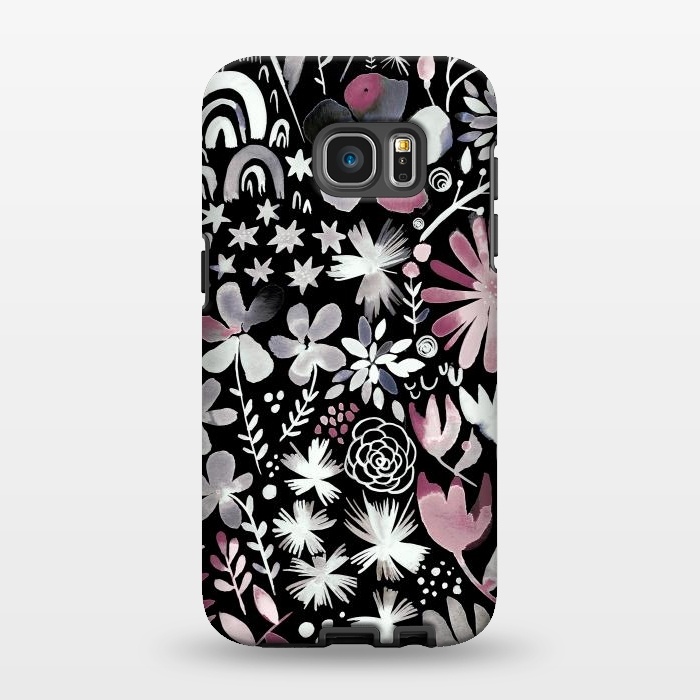 Galaxy S7 EDGE StrongFit Winter Ink Dark Flowers by Ninola Design