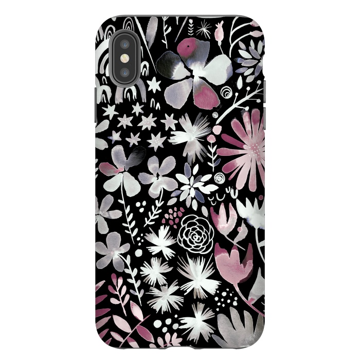 iPhone Xs Max StrongFit Winter Ink Dark Flowers by Ninola Design