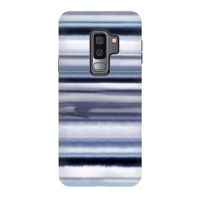 Galaxy S9 plus StrongFit Ombre Stripes Watercolor Blue by Ninola Design