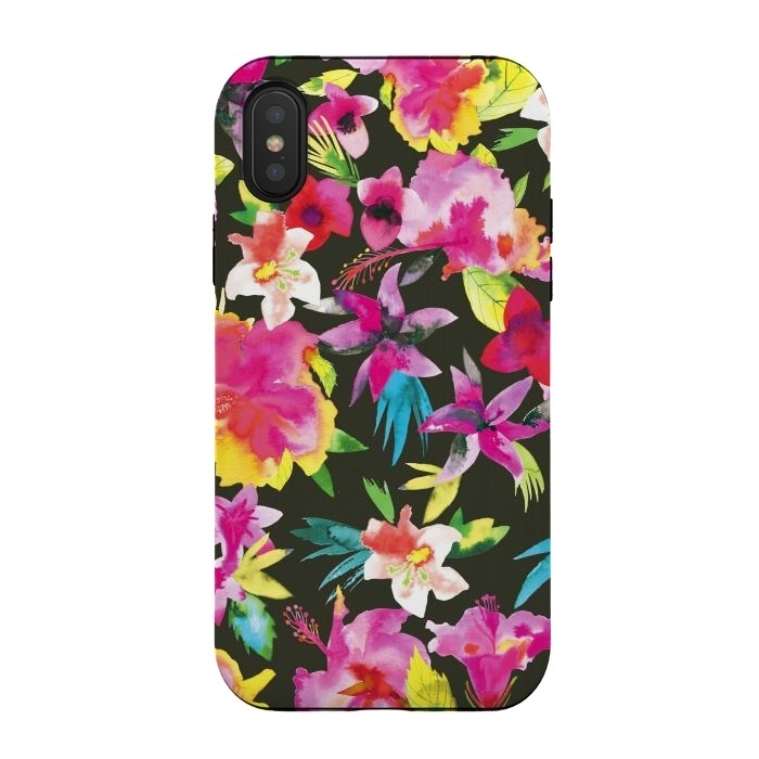 iPhone Xs / X StrongFit Caribbean Flowers and Palms by Ninola Design