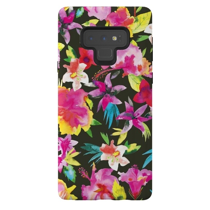 Galaxy Note 9 StrongFit Caribbean Flowers and Palms by Ninola Design