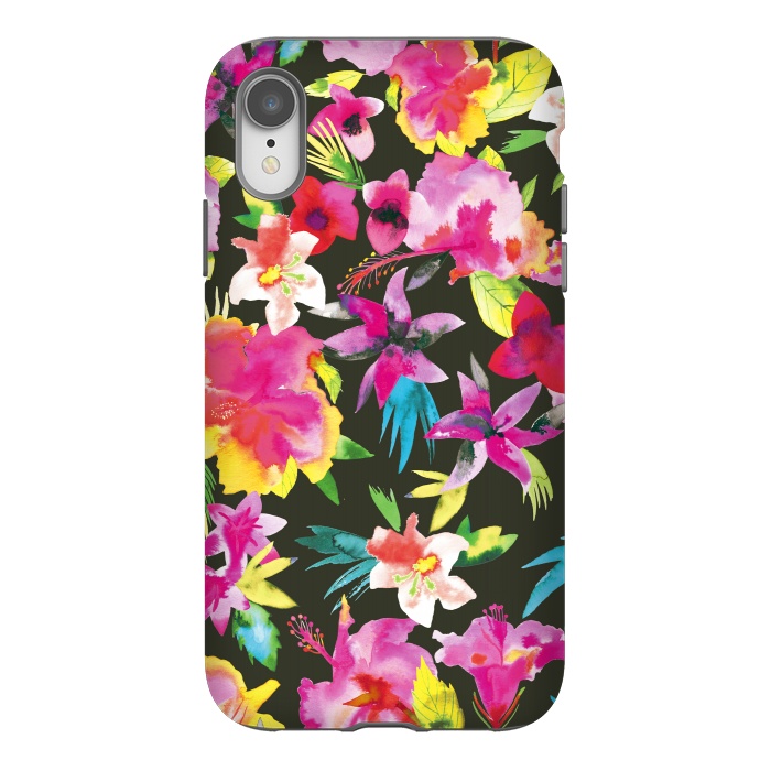 iPhone Xr StrongFit Caribbean Flowers and Palms by Ninola Design