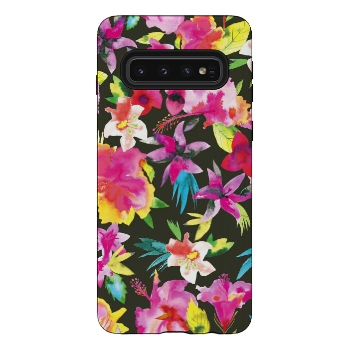 Galaxy S10 StrongFit Caribbean Flowers and Palms by Ninola Design