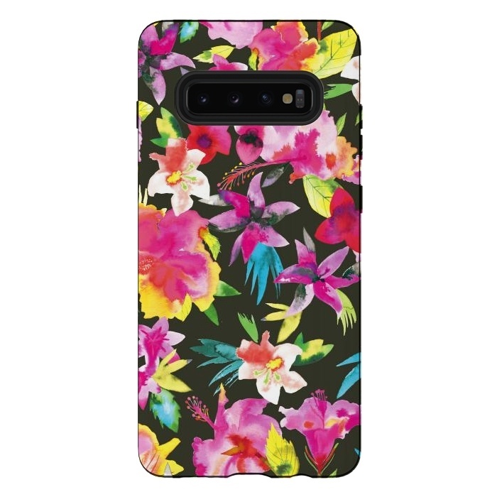 Galaxy S10 plus StrongFit Caribbean Flowers and Palms by Ninola Design