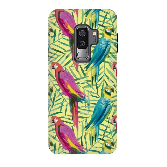 Galaxy S9 plus StrongFit Tropical Parrots and Palms by Ninola Design