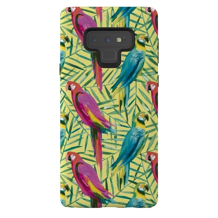Galaxy Note 9 StrongFit Tropical Parrots and Palms by Ninola Design
