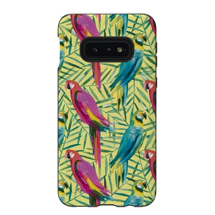 Galaxy S10e StrongFit Tropical Parrots and Palms by Ninola Design