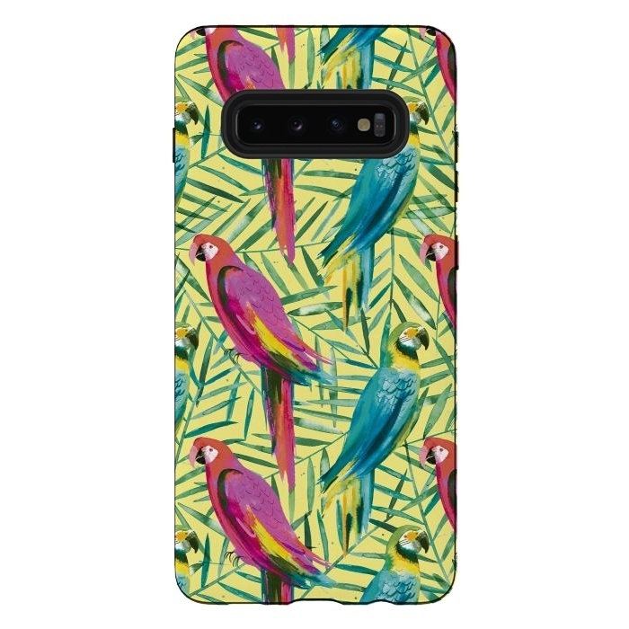 Galaxy S10 plus StrongFit Tropical Parrots and Palms by Ninola Design