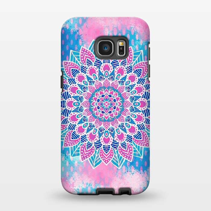 Galaxy S7 EDGE StrongFit Pink blue Mandala flower  by Jms