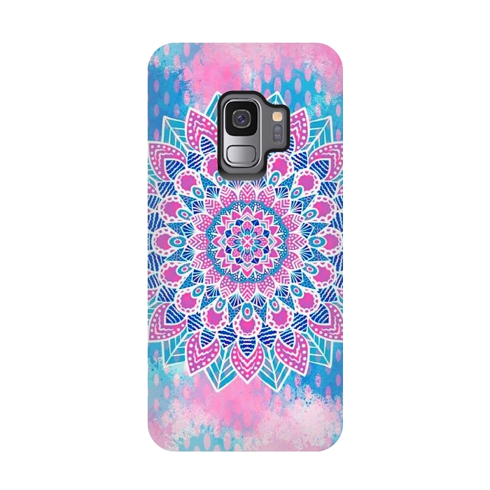 Galaxy S9 StrongFit Pink blue Mandala flower  by Jms