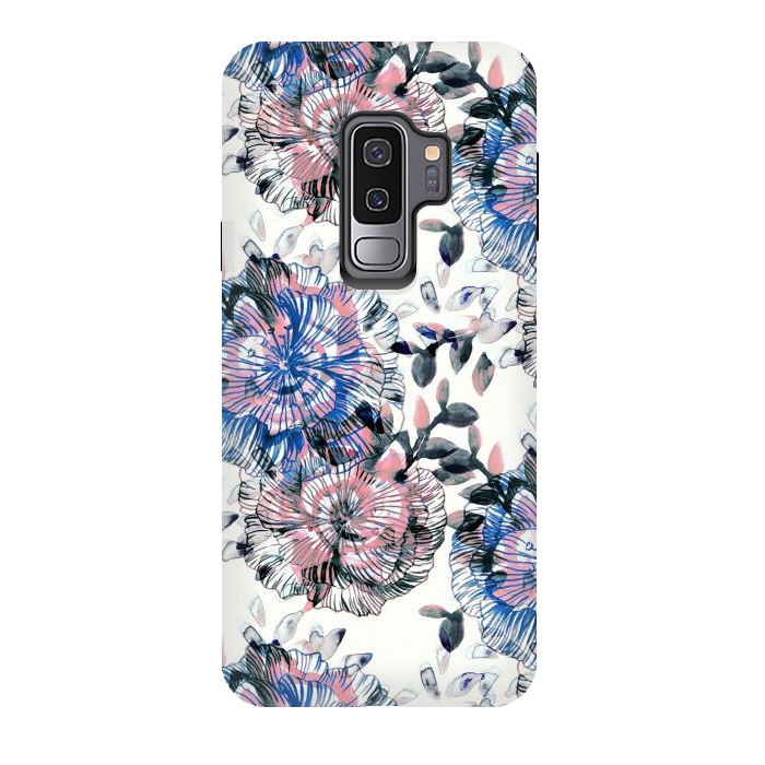 Galaxy S9 plus StrongFit Watercolor painted flowers and foliage by Oana 