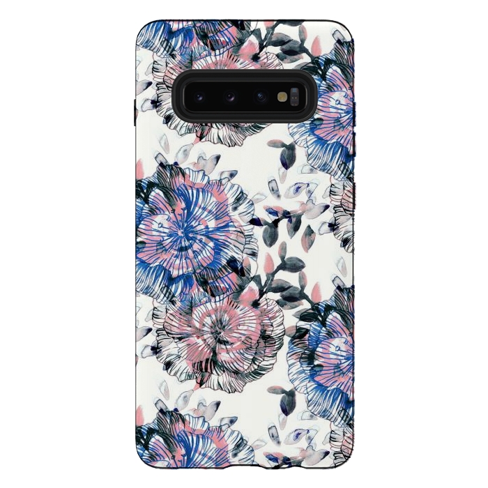 Galaxy S10 plus StrongFit Watercolor painted flowers and foliage by Oana 