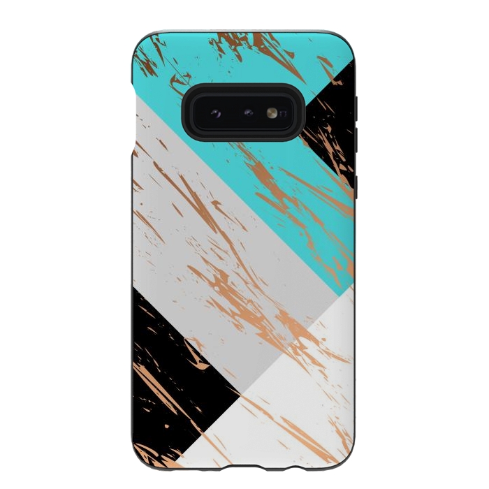 Galaxy S10e StrongFit Aquamarine With Gold On Marble Background by ArtsCase