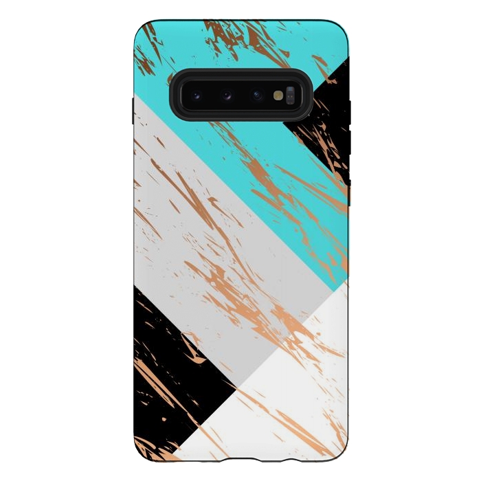 Galaxy S10 plus StrongFit Aquamarine With Gold On Marble Background by ArtsCase
